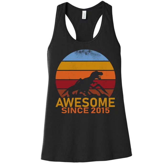 Dinosaur 7th Birthday Gift Awesome Since 2015 Women's Racerback Tank