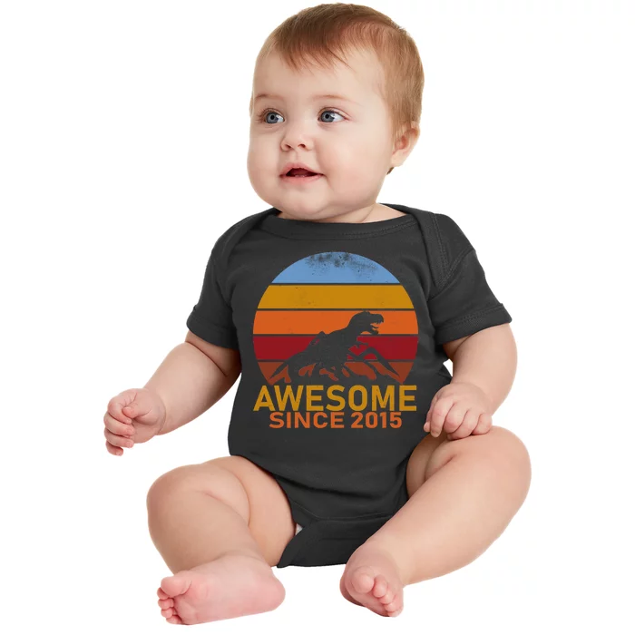 Dinosaur 7th Birthday Gift Awesome Since 2015 Baby Bodysuit