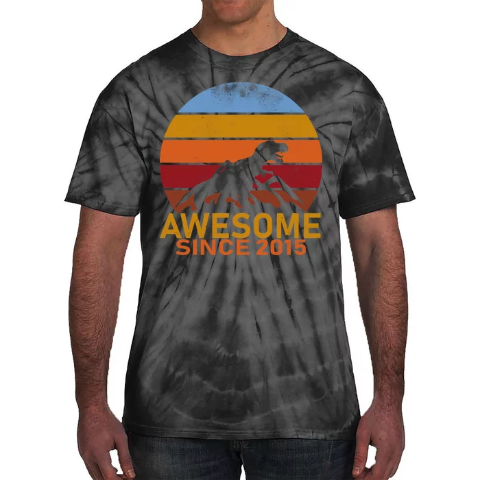 Dinosaur 7th Birthday Gift Awesome Since 2015 Tie-Dye T-Shirt