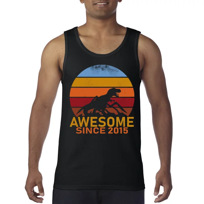 Dinosaur 7th Birthday Gift Awesome Since 2015 Tank Top