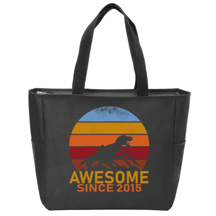 Dinosaur 7th Birthday Gift Awesome Since 2015 Zip Tote Bag