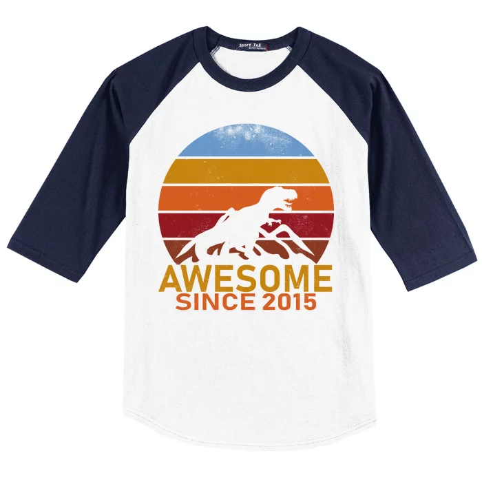 Dinosaur 7th Birthday Gift Awesome Since 2015 Baseball Sleeve Shirt