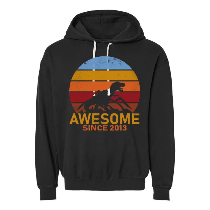 Dinosaur 9th Birthday Gift Awesome Since 2013 Garment-Dyed Fleece Hoodie