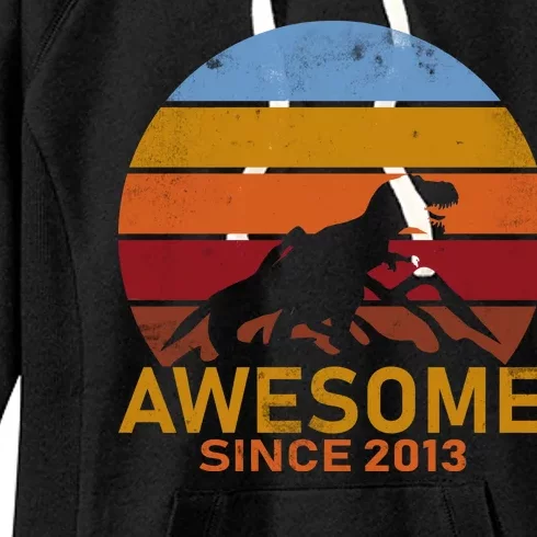 Dinosaur 9th Birthday Gift Awesome Since 2013 Women's Fleece Hoodie