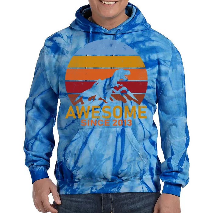 Dinosaur 9th Birthday Gift Awesome Since 2013 Tie Dye Hoodie