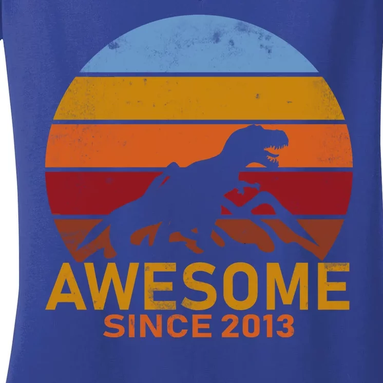 Dinosaur 9th Birthday Gift Awesome Since 2013 Women's V-Neck T-Shirt