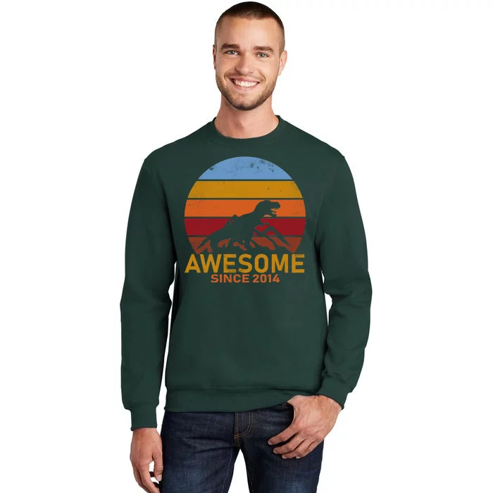 Dinosaur 8th Birthday Gift Awesome Since 2014 Tall Sweatshirt