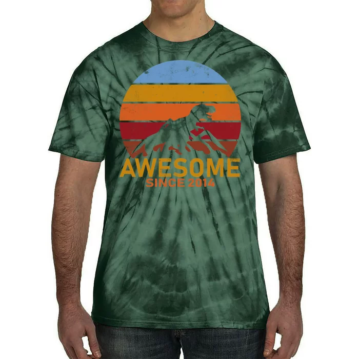 Dinosaur 8th Birthday Gift Awesome Since 2014 Tie-Dye T-Shirt