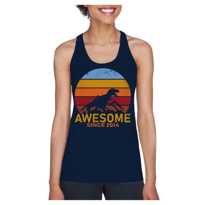 Dinosaur 8th Birthday Gift Awesome Since 2014 Women's Racerback Tank