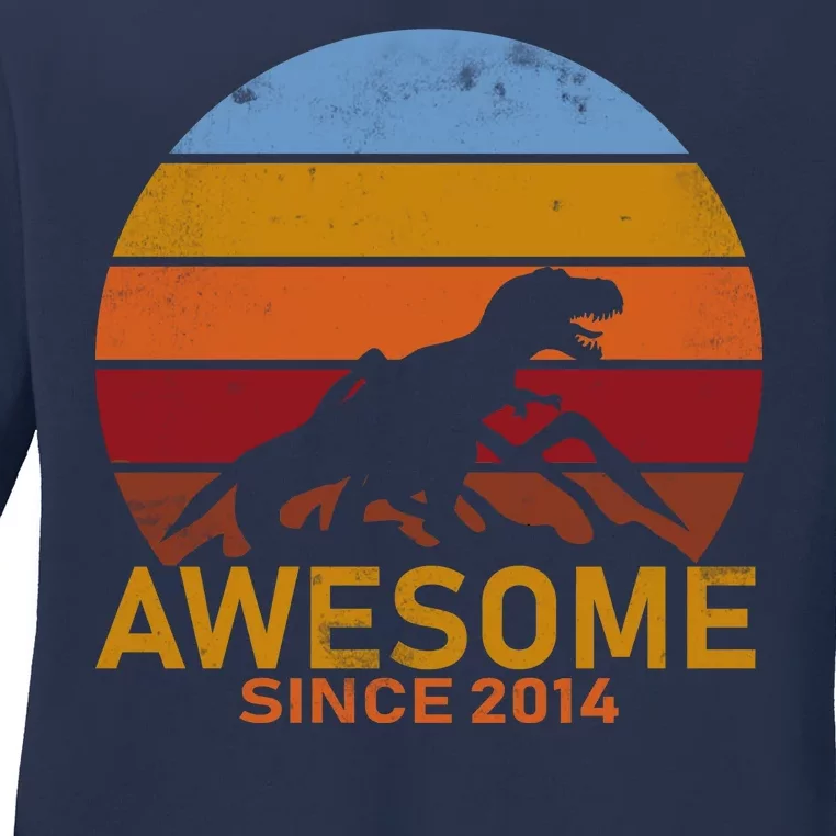 Dinosaur 8th Birthday Gift Awesome Since 2014 Ladies Long Sleeve Shirt