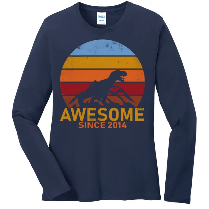 Dinosaur 8th Birthday Gift Awesome Since 2014 Ladies Long Sleeve Shirt