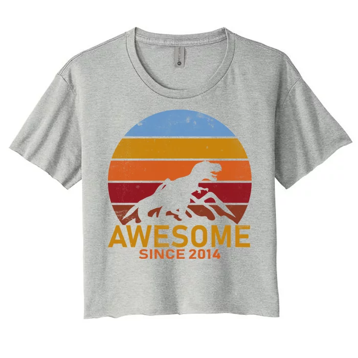 Dinosaur 8th Birthday Gift Awesome Since 2014 Women's Crop Top Tee