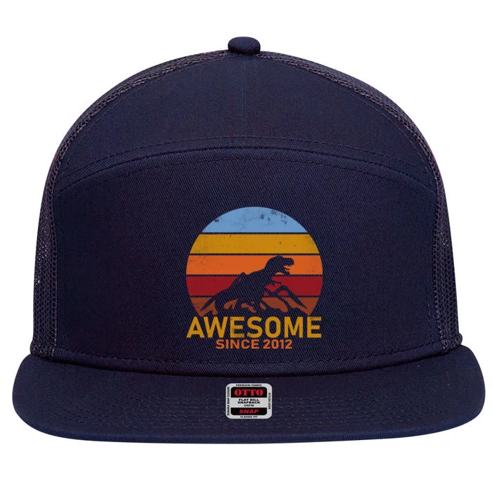 Dinosaur 7th Birthday Gift Awesome Since 2012 7 Panel Mesh Trucker Snapback Hat