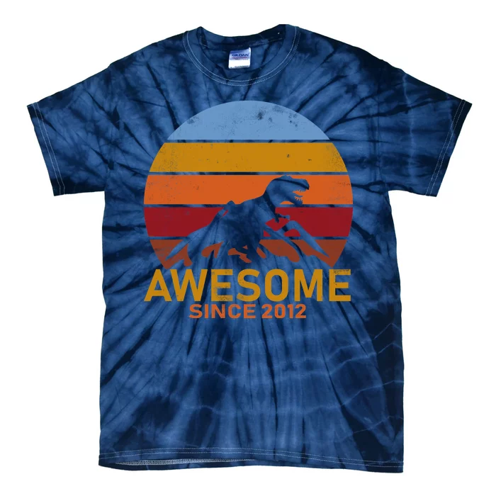 Dinosaur 7th Birthday Gift Awesome Since 2012 Tie-Dye T-Shirt