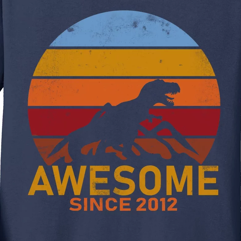 Dinosaur 7th Birthday Gift Awesome Since 2012 Kids Long Sleeve Shirt