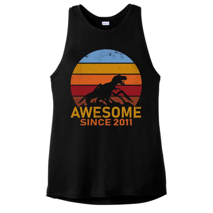 Dinosaur 11th Birthday Gift Awesome Since 2011 Ladies Tri-Blend Wicking Tank