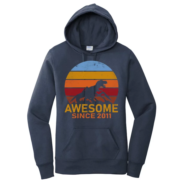 Dinosaur 11th Birthday Gift Awesome Since 2011 Women's Pullover Hoodie