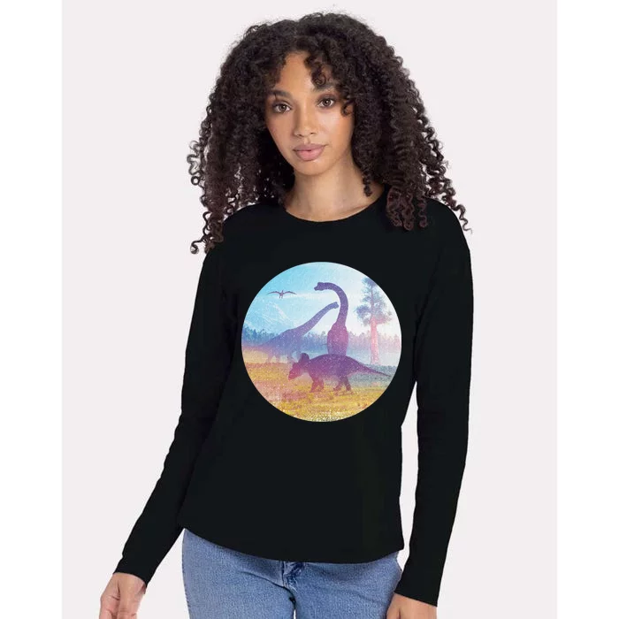 Dinosaur Landscape Womens Cotton Relaxed Long Sleeve T-Shirt