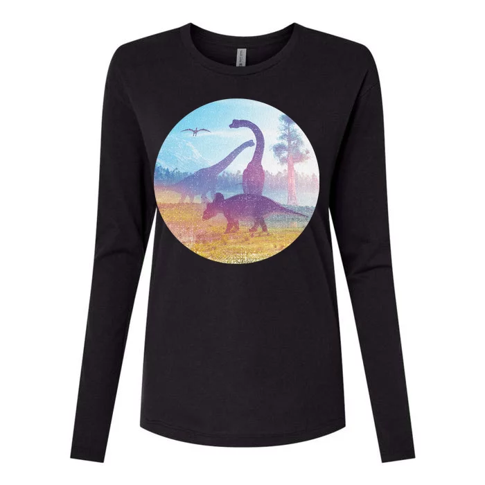 Dinosaur Landscape Womens Cotton Relaxed Long Sleeve T-Shirt