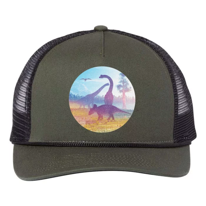 Dinosaur Landscape Retro Rope Trucker Hat Cap