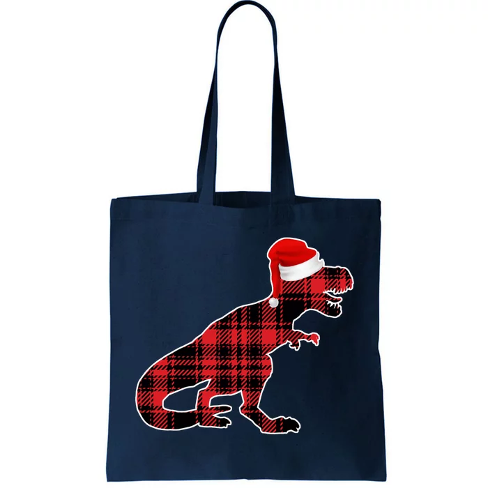 Dinosaur Santa Plaid Tote Bag