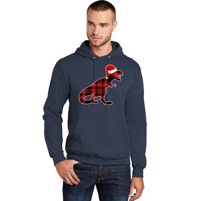 Dinosaur Santa Plaid Tall Hoodie