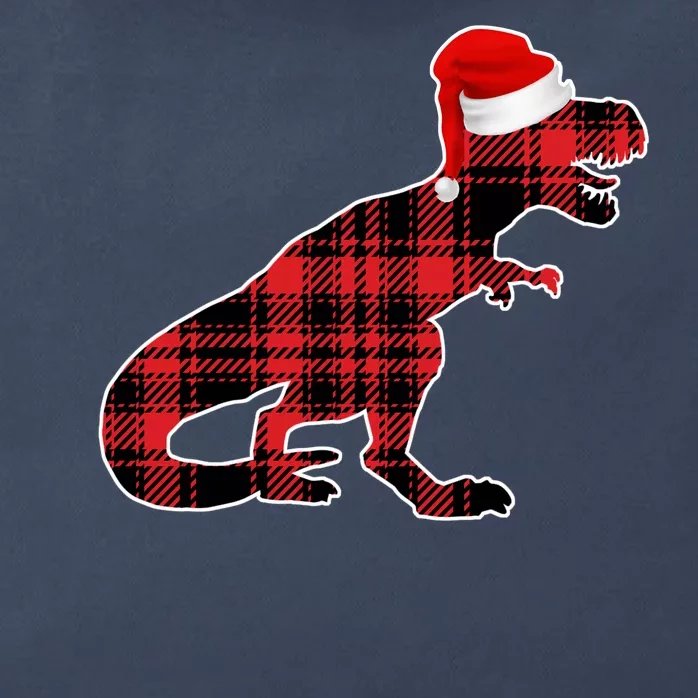 Dinosaur Santa Plaid Zip Tote Bag