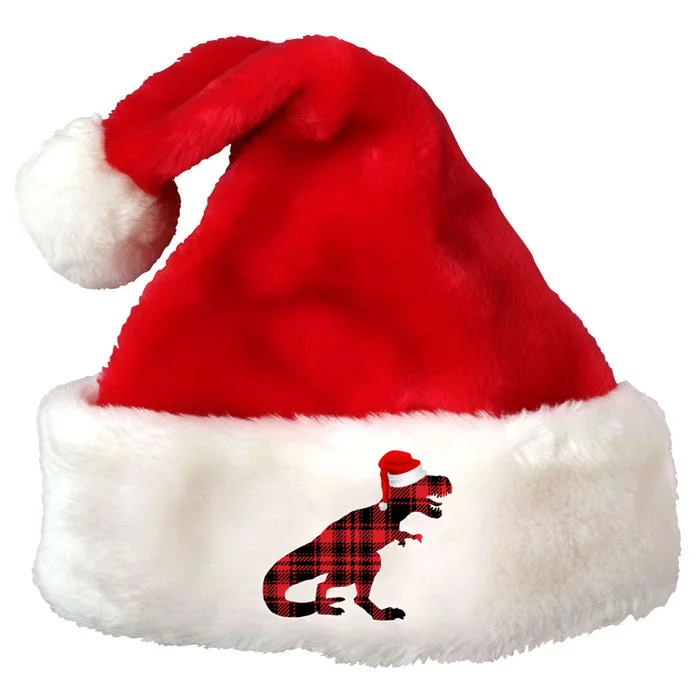 Dinosaur Santa Plaid Premium Christmas Santa Hat