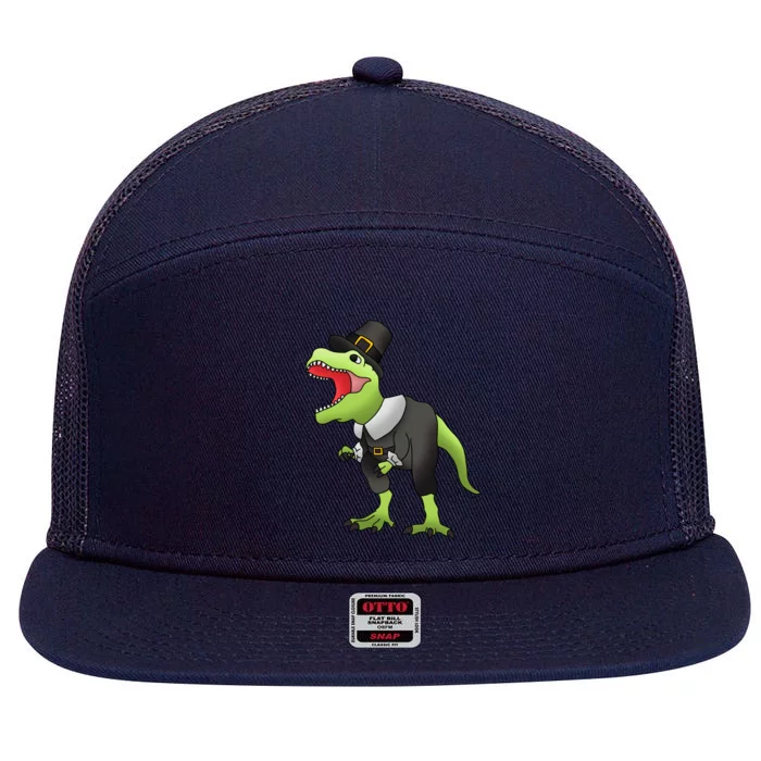 Dinosaur Thanksgiving Pilgrim 7 Panel Mesh Trucker Snapback Hat