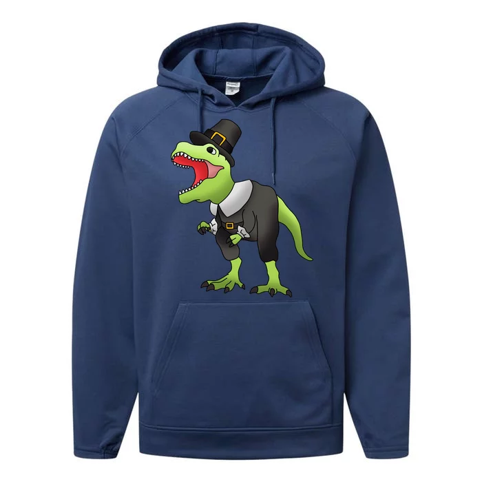 Dinosaur Thanksgiving Pilgrim Performance Fleece Hoodie