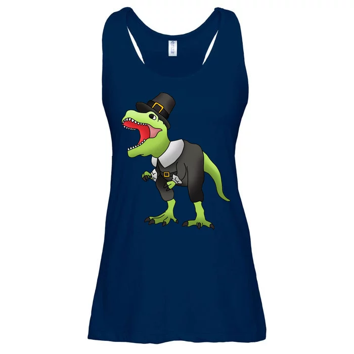 Dinosaur Thanksgiving Pilgrim Ladies Essential Flowy Tank