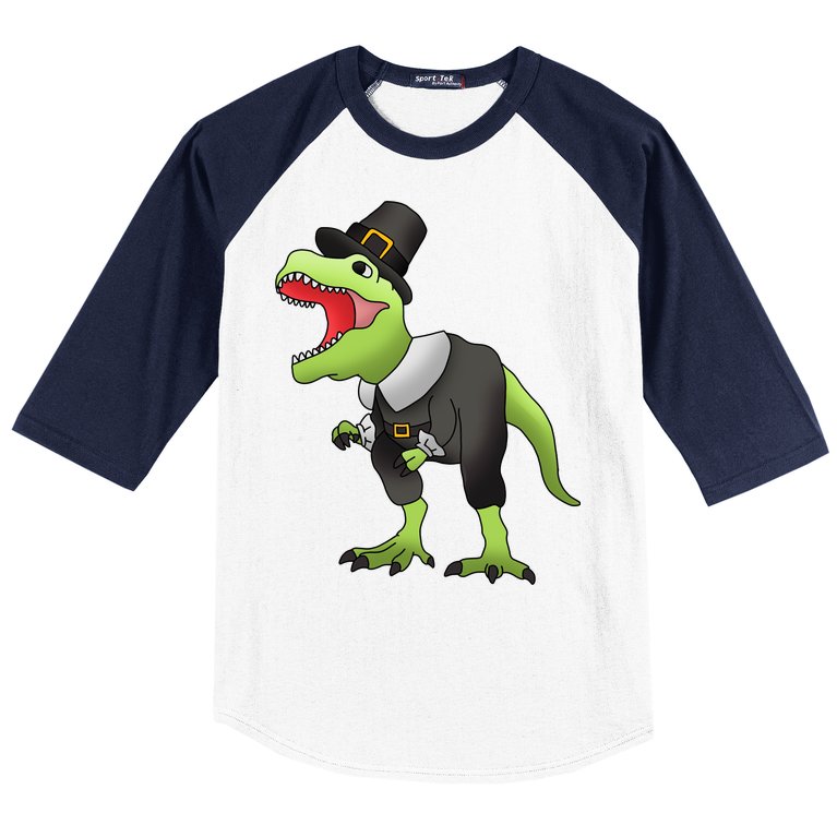 Dinosaur Thanksgiving Pilgrim Baseball Sleeve Shirt