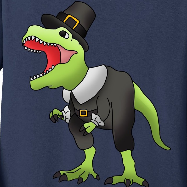 Dinosaur Thanksgiving Pilgrim Kids Long Sleeve Shirt