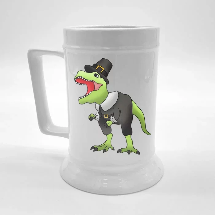 Dinosaur Thanksgiving Pilgrim Front & Back Beer Stein