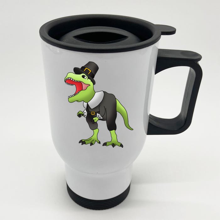 Dinosaur Thanksgiving Pilgrim Front & Back Stainless Steel Travel Mug