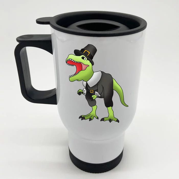 Dinosaur Thanksgiving Pilgrim Front & Back Stainless Steel Travel Mug