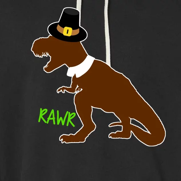 Dinosaur Thanksgiving T-Rex Pilgrim Garment-Dyed Fleece Hoodie