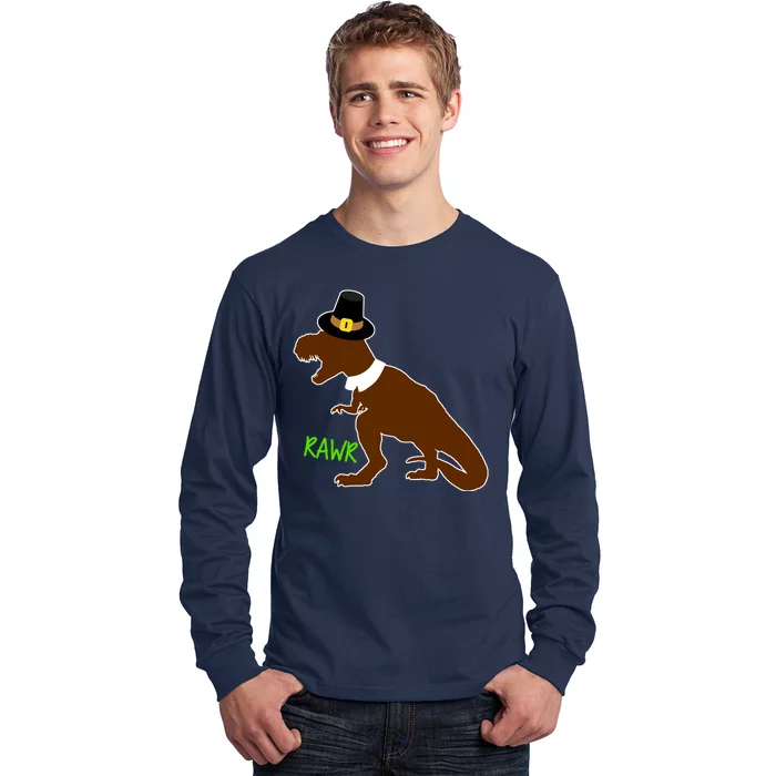 Dinosaur Thanksgiving T-Rex Pilgrim Long Sleeve Shirt