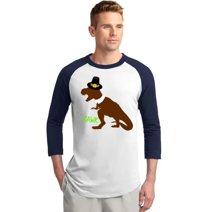 Dinosaur Thanksgiving T-Rex Pilgrim Baseball Sleeve Shirt