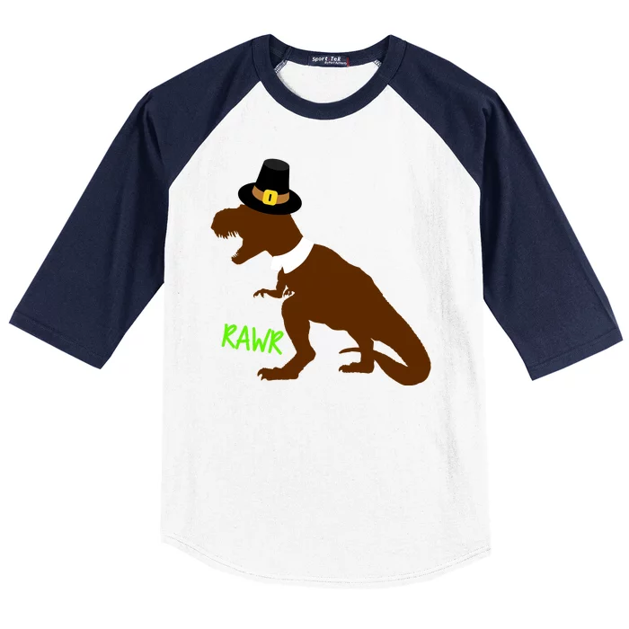 Dinosaur Thanksgiving T-Rex Pilgrim Baseball Sleeve Shirt