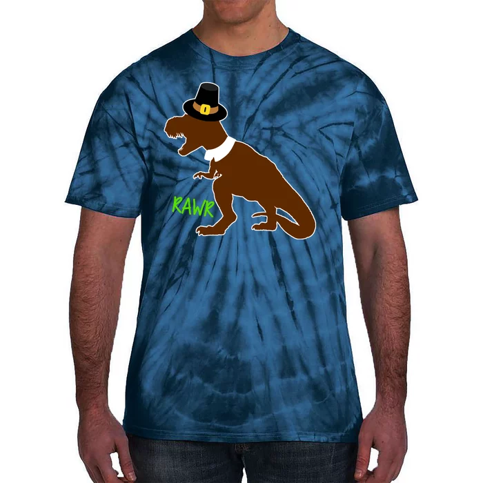 Dinosaur Thanksgiving T-Rex Pilgrim Tie-Dye T-Shirt