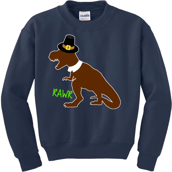 Dinosaur Thanksgiving T-Rex Pilgrim Kids Sweatshirt