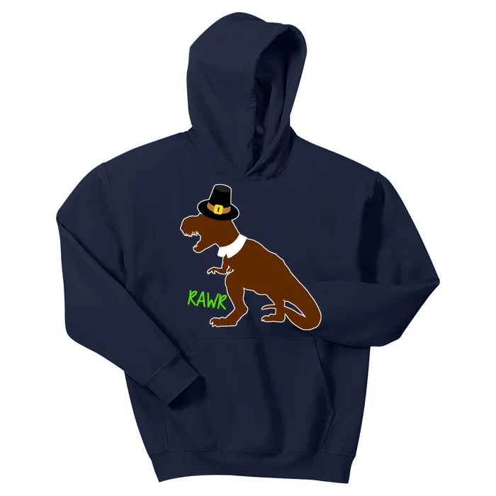 Dinosaur Thanksgiving T-Rex Pilgrim Kids Hoodie