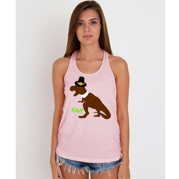 Dinosaur Thanksgiving T-Rex Pilgrim Women's Knotted Racerback Tank