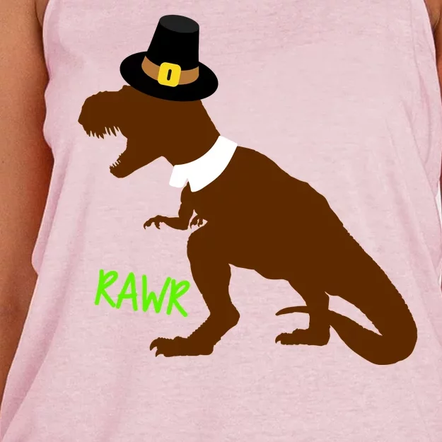 Dinosaur Thanksgiving T-Rex Pilgrim Women's Knotted Racerback Tank