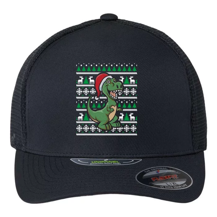 Dinosaur Ugly Christmas Flexfit Unipanel Trucker Cap