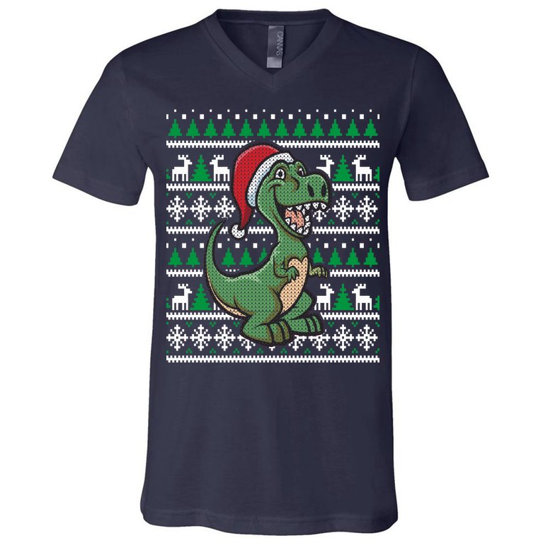 Dinosaur Ugly Christmas V-Neck T-Shirt