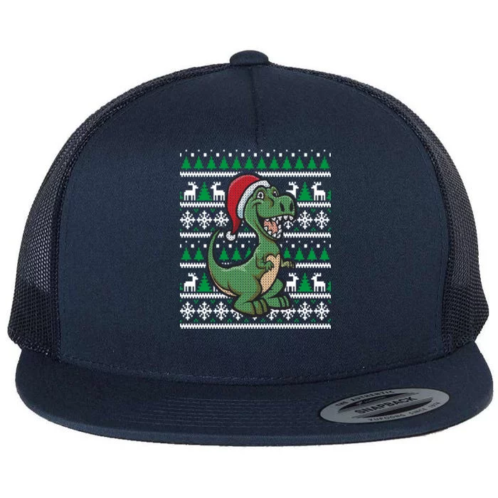 Dinosaur Ugly Christmas Flat Bill Trucker Hat