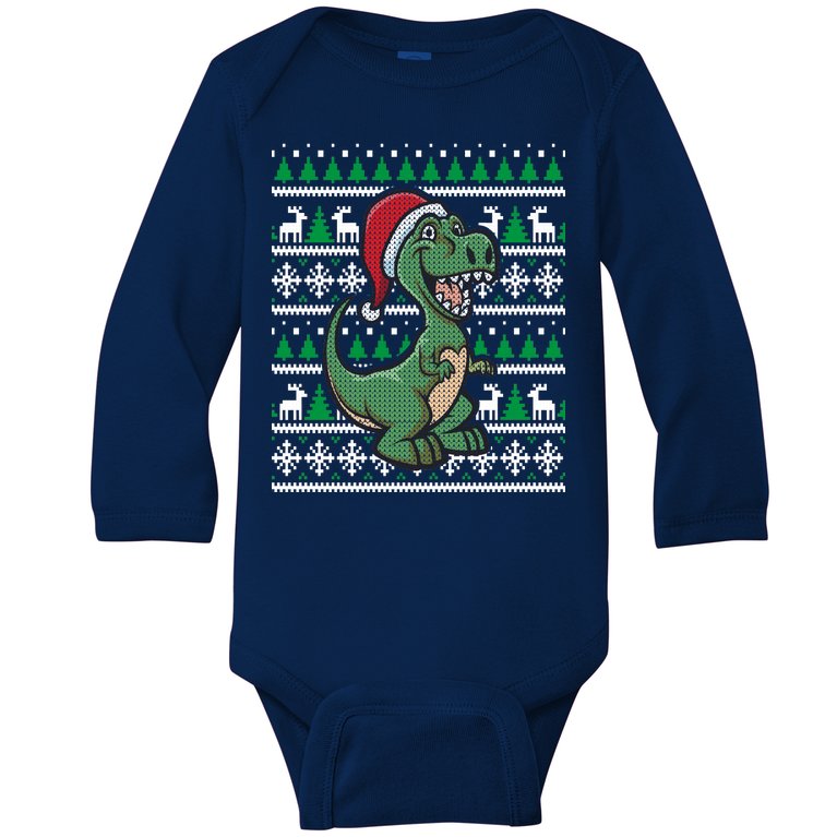 Dinosaur Ugly Christmas Baby Long Sleeve Bodysuit