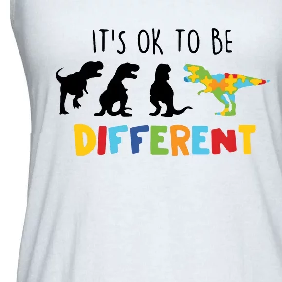 Dinasour ItS Ok To Be Different Autism Awareness Ladies Essential Flowy Tank